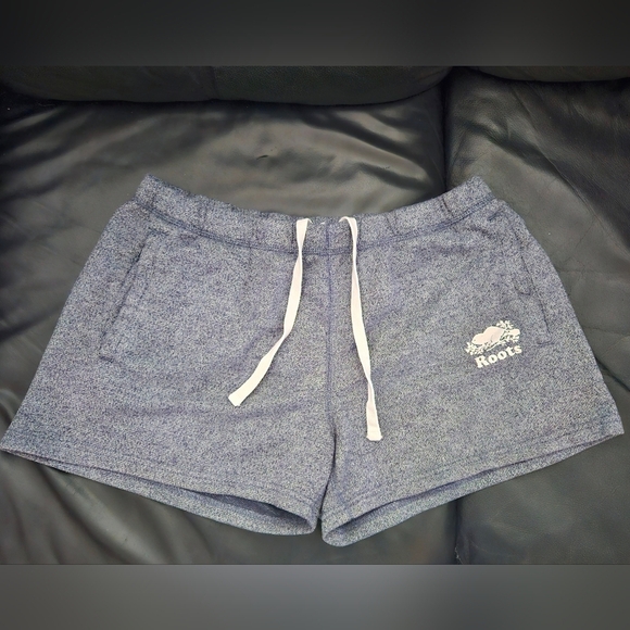 Roots Pants - Roots Women's Heathered Gray Sweat Shorts Sz L Drawstring Pockets Logo